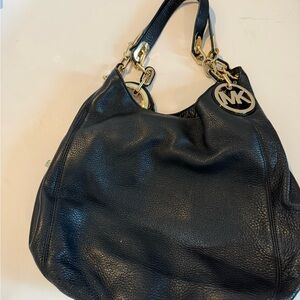 Michael Kors Black Pebbled Leather Hobo with Gold Hardware